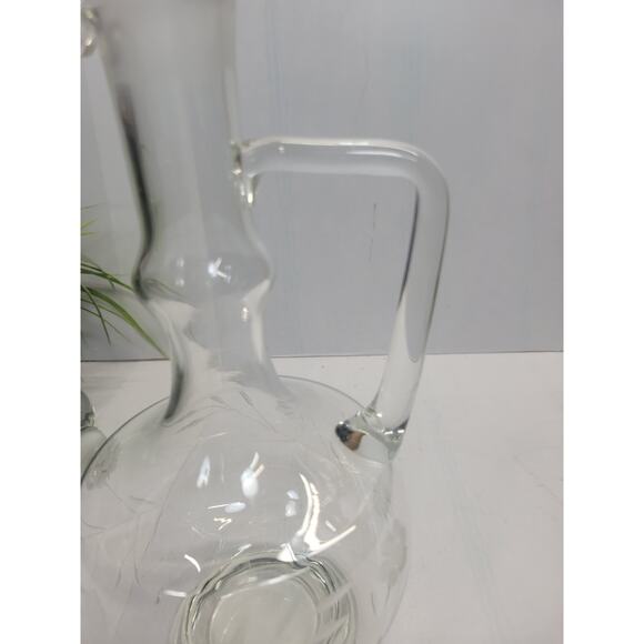 Vintage Wine Decanter, Clear Glass Floral Etched, Stopper - Picture 3 of 5